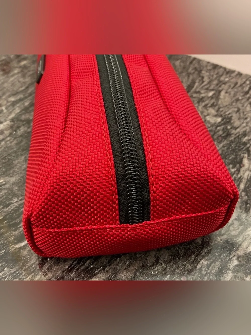 NEW - TUMI Zippered Ballistic Nylon Pencil Case - Cord Pouch - RED w/ BLACK